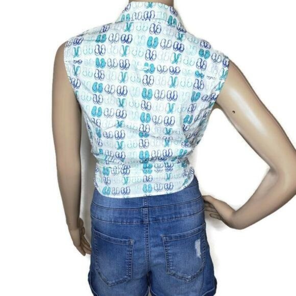 Talbots Sleeveless Button-Down Blouse can tie the front flip flop summer beach - Picture 3 of 6